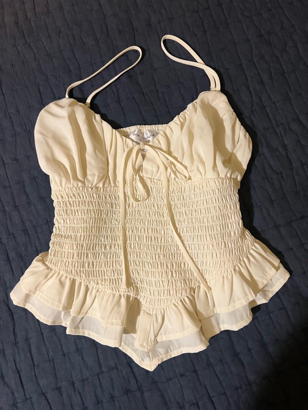 Ivory Smocked Ruffle Cami - Corset Style Babydoll Top - NWOT